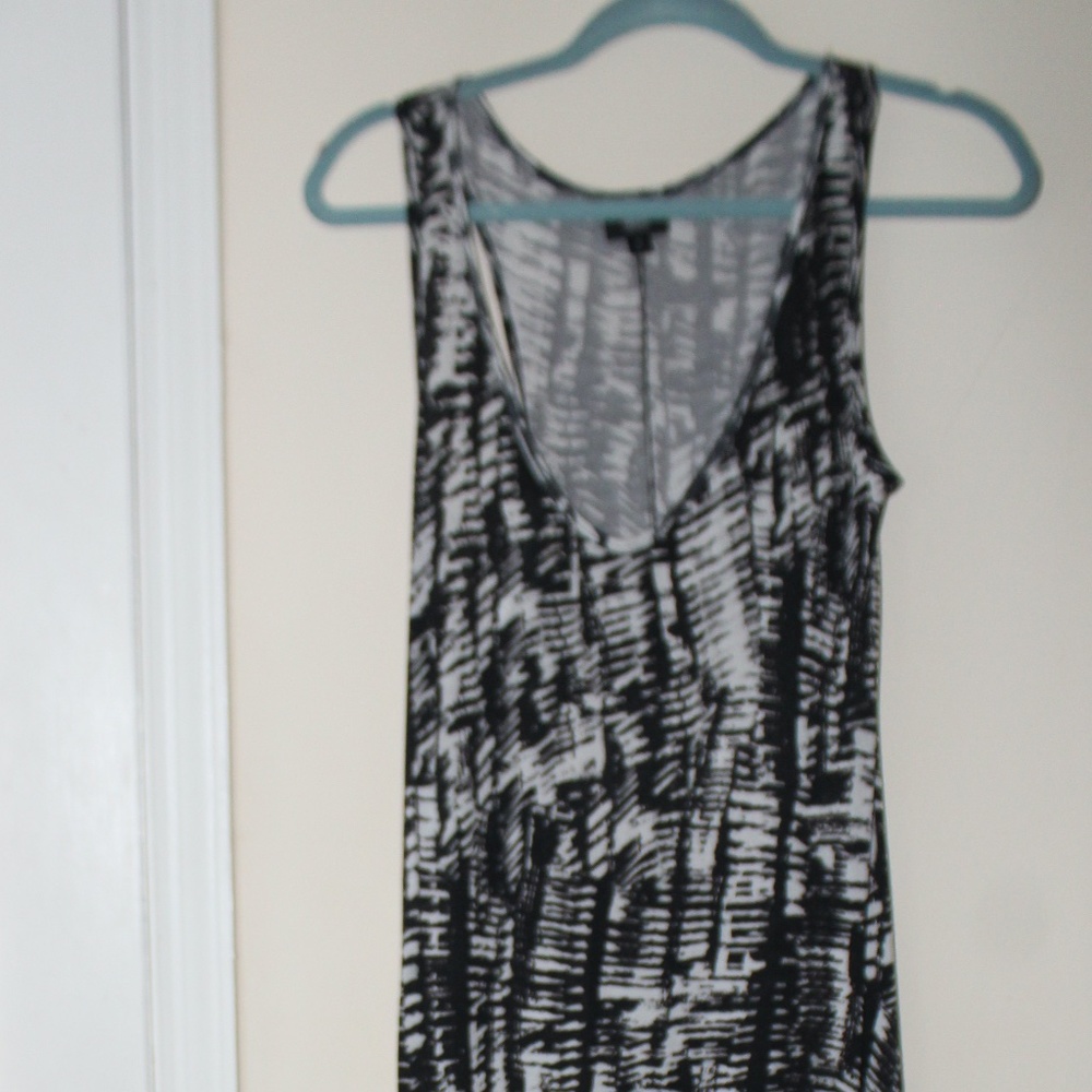 Abstract Black and White High Low Maxi Sundress
